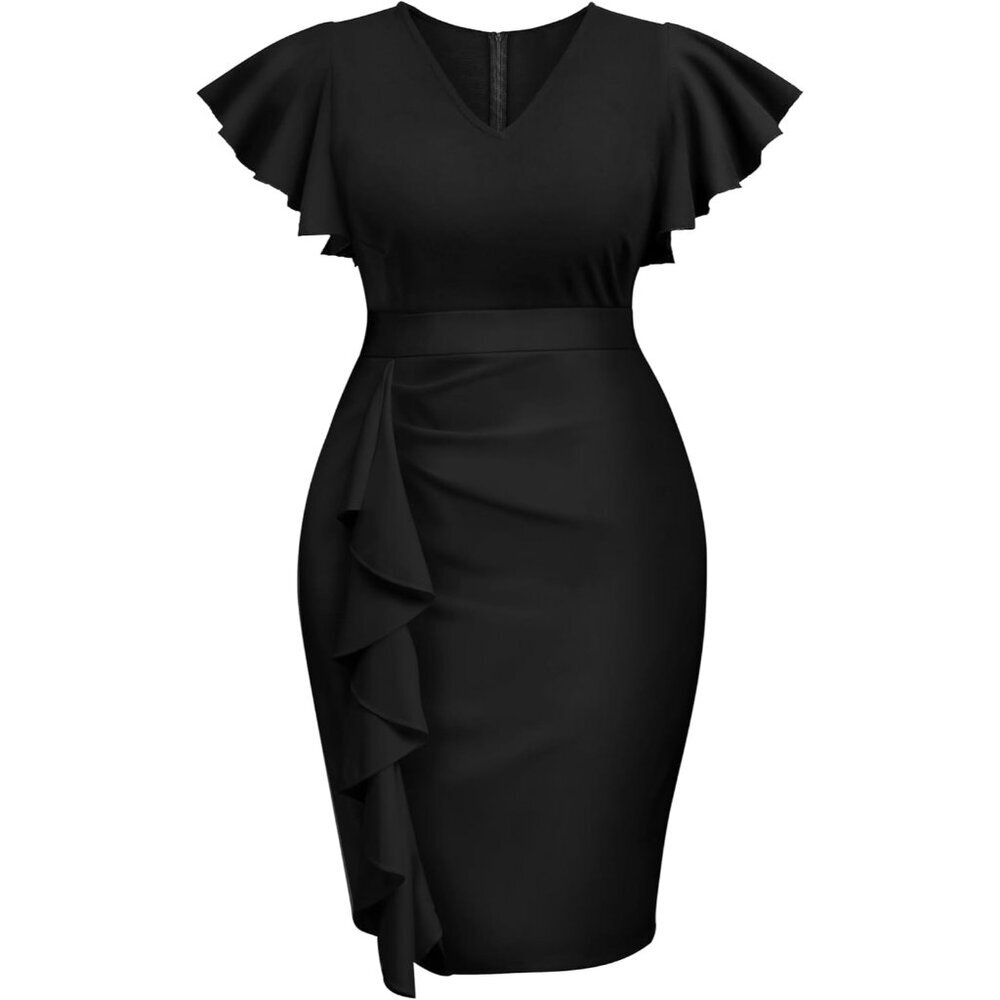 Plus Size Cocktail Dress Women Ruffle Bodycon Wedding Church Vintage - Picture 6 of 6